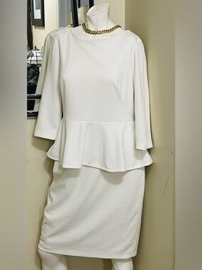 Calvin Klein White Dress with Gold Accents